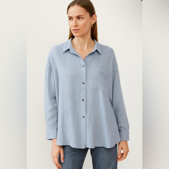 Ekouaer Women Blouse M Gauze Collared Long Loose Sleeve Blouse  Light Blue - Picture 1 of 7